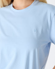 Unisex Açık Mavi Nakış Standart Kalıp BCI Sertifikalı Pamuklu Bisiklet Yaka T-Shirt
