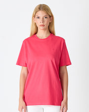 Unisex Red Embroidered Standard Fit Crew Neck Organic Cotton T-Shirt-1010217