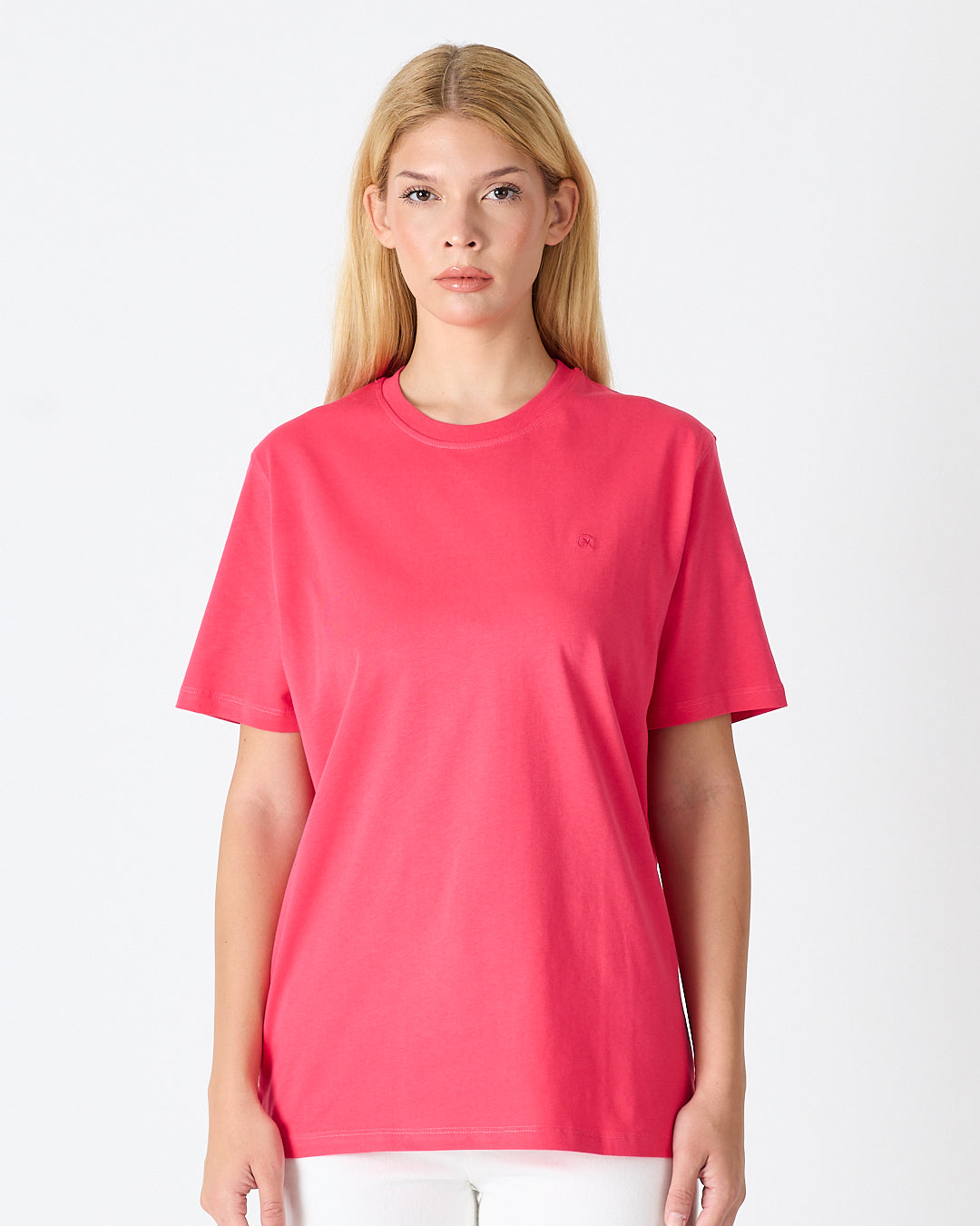 Unisex Red Embroidered Standard Fit Crew Neck Organic Cotton T-Shirt-1010217
