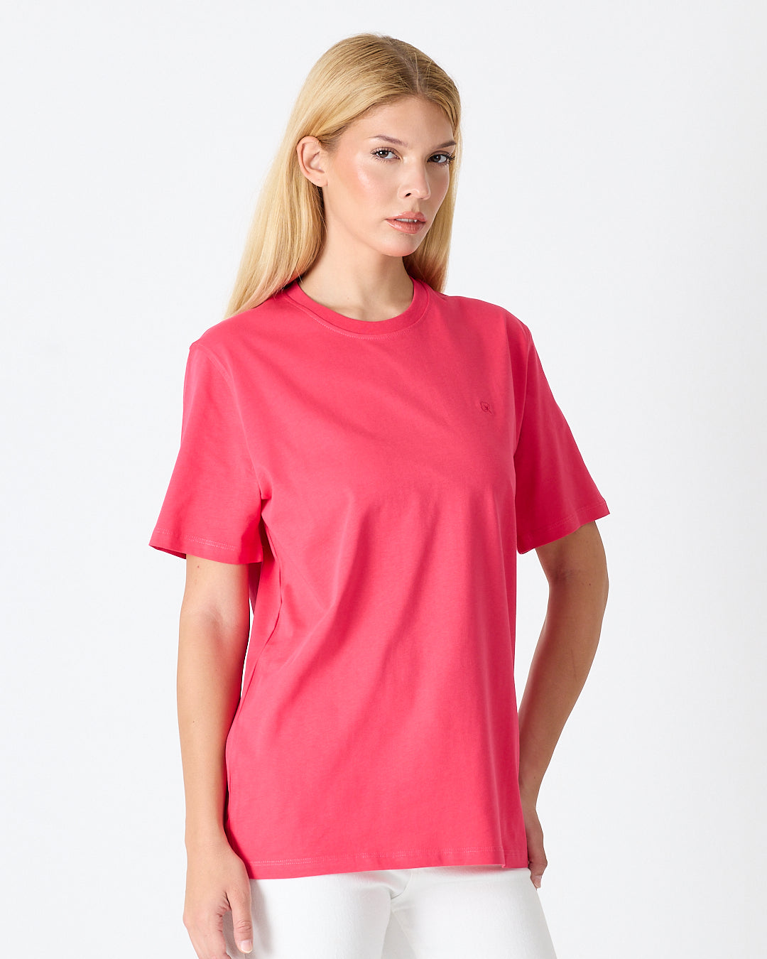 Unisex Red Embroidered Standard Fit Crew Neck Organic Cotton T-Shirt-1010217