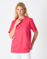 Unisex Red Embroidered Standard Fit Crew Neck Organic Cotton T-Shirt-1010217