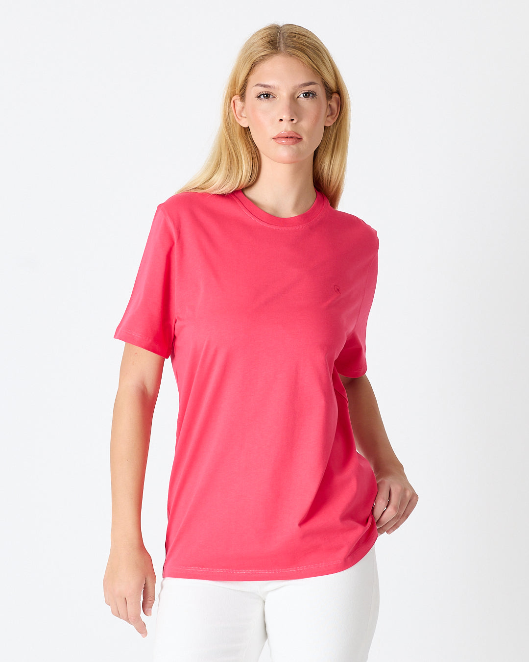 Unisex Red Embroidered Standard Fit Crew Neck Organic Cotton T-Shirt-1010217