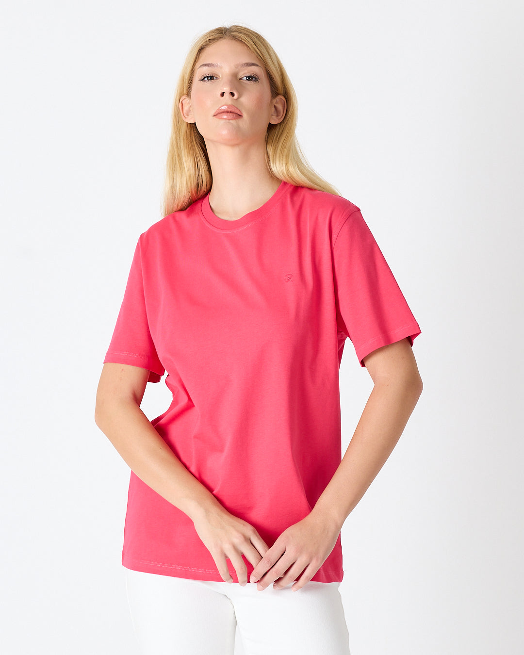 Unisex Red Embroidered Standard Fit Crew Neck Organic Cotton T-Shirt-1010217