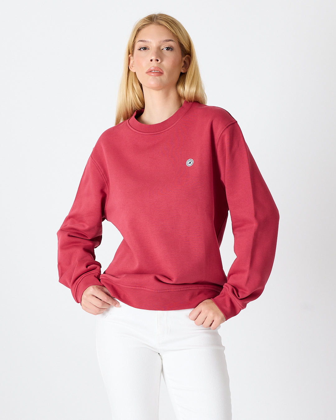 Unisex White Logo Organic Cotton Crew Neck Relaxed Fit Sweatshirt-1031153