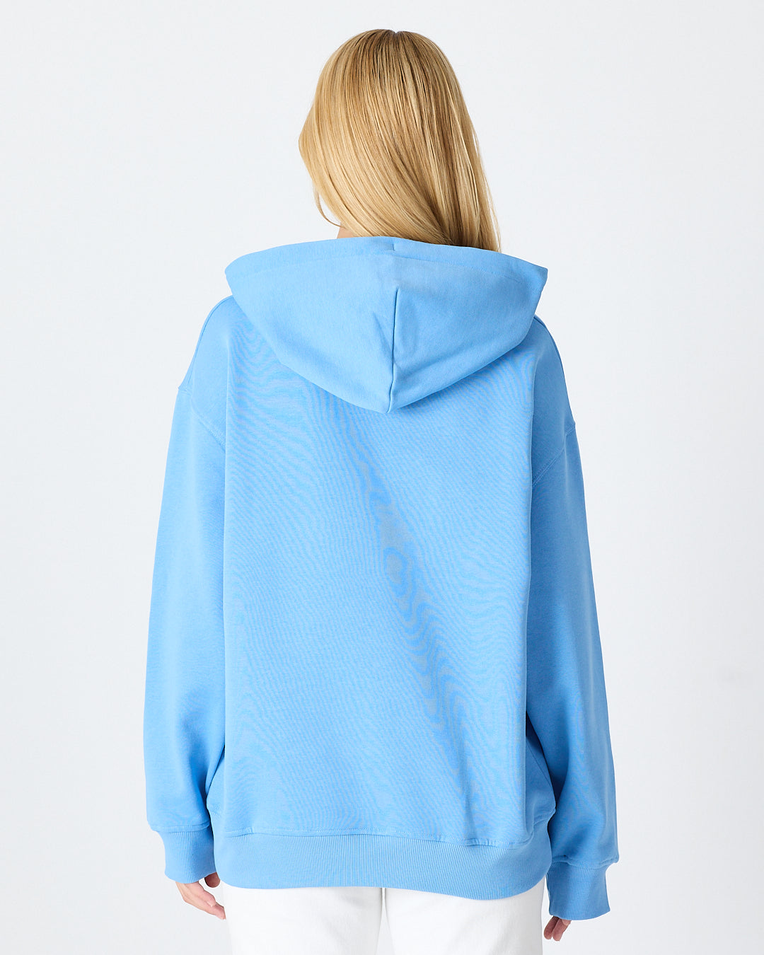 Unisex Mavi Nakışlı Kapüşonlu Organik Pamuk Oversize Sweatshirt