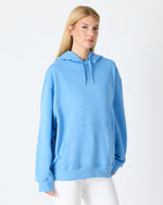 Unisex Mavi Nakışlı Kapüşonlu Organik Pamuk Oversize Sweatshirt