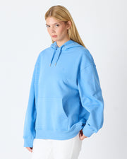 Unisex Mavi Nakışlı Kapüşonlu Organik Pamuk Oversize Sweatshirt