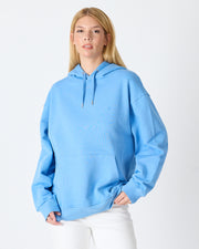 Unisex Mavi Nakışlı Kapüşonlu Organik Pamuk Oversize Sweatshirt