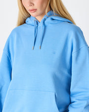 Unisex Mavi Nakışlı Kapüşonlu Organik Pamuk Oversize Sweatshirt