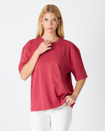 Unisex Burgundy Embroidered Oversize Crew Neck Organic Cotton T-Shirt-1010516