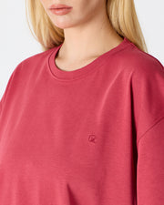 Unisex Burgundy Embroidered Oversize Crew Neck Organic Cotton T-Shirt-1010516