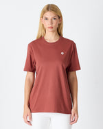 Unisex Gül Kurusu Beyaz Aplike Logo Organik Pamuk Standart Kesim Bisiklet Yaka T-shirt