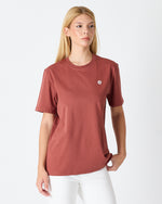 Unisex Gül Kurusu Beyaz Aplike Logo Organik Pamuk Standart Kesim Bisiklet Yaka T-shirt