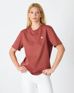Unisex Gül Kurusu Beyaz Aplike Logo Organik Pamuk Standart Kesim Bisiklet Yaka T-shirt
