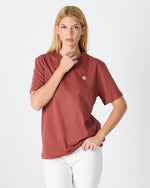 Unisex Gül Kurusu Beyaz Aplike Logo Organik Pamuk Standart Kesim Bisiklet Yaka T-shirt