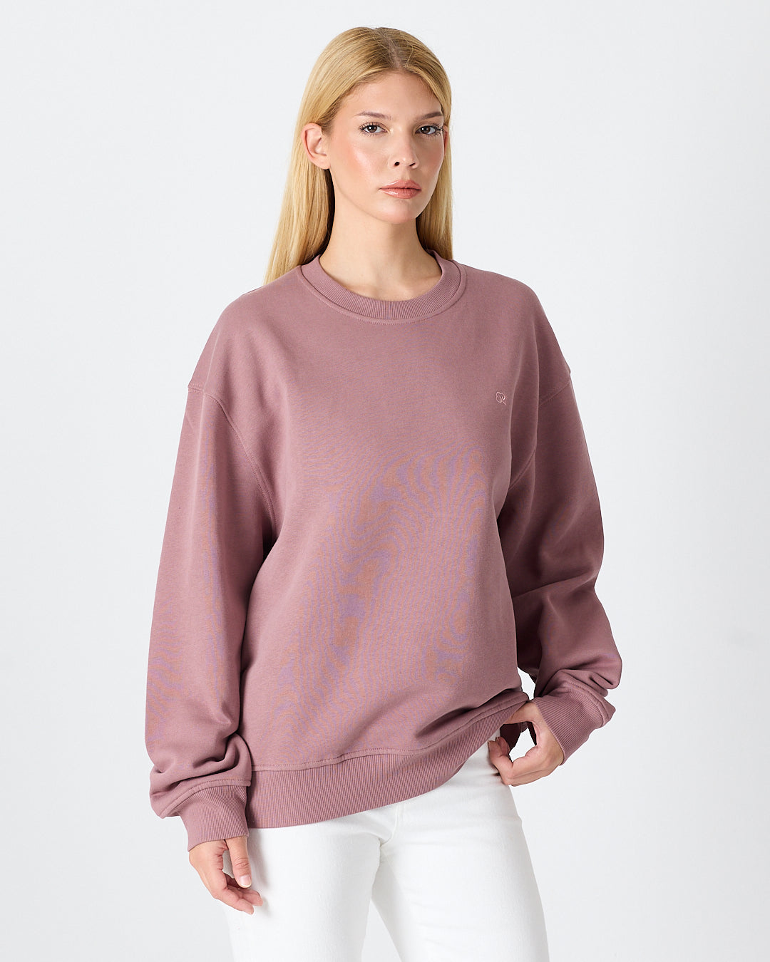 Unisex Gül Kurusu Nakışlı Bisiklet Yaka Organik Pamuk Oversize Sweatshirt