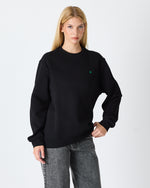 Unisex Siyah Yeşil Nakışlı Bisiklet Yaka Organik Pamuk Rahat Kalıp Sweatshirt