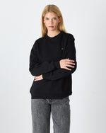 Unisex Siyah Yeşil Nakışlı Bisiklet Yaka Organik Pamuk Rahat Kalıp Sweatshirt