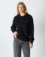 Unisex Siyah Yeşil Nakışlı Bisiklet Yaka Organik Pamuk Rahat Kalıp Sweatshirt
