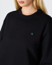 Unisex Siyah Yeşil Nakışlı Bisiklet Yaka Organik Pamuk Rahat Kalıp Sweatshirt