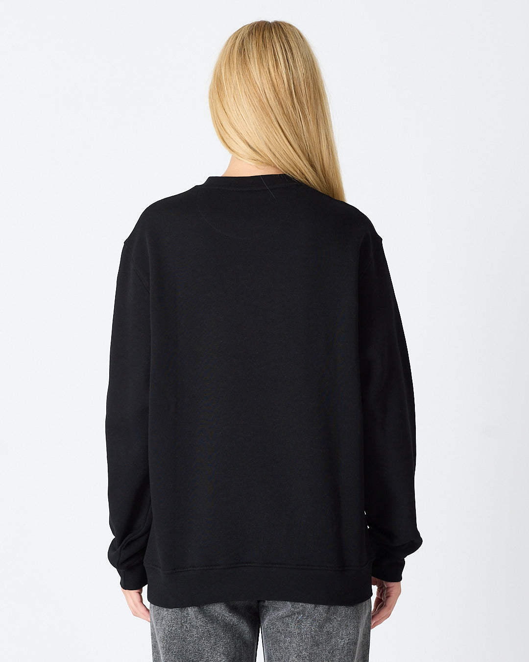 Unisex Siyah Beyaz Aplike Logo Organik Pamuk Rahat Kalıp Bisiklet Yaka Sweatshirt