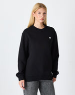 Unisex Siyah Beyaz Aplike Logo Organik Pamuk Rahat Kalıp Bisiklet Yaka Sweatshirt