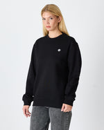 Unisex Siyah Beyaz Aplike Logo Organik Pamuk Rahat Kalıp Bisiklet Yaka Sweatshirt