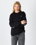 Unisex Siyah Beyaz Aplike Logo Organik Pamuk Rahat Kalıp Bisiklet Yaka Sweatshirt