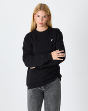 Unisex Siyah Beyaz Aplike Logo Organik Pamuk Rahat Kalıp Bisiklet Yaka Sweatshirt