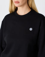Unisex Siyah Beyaz Aplike Logo Organik Pamuk Rahat Kalıp Bisiklet Yaka Sweatshirt