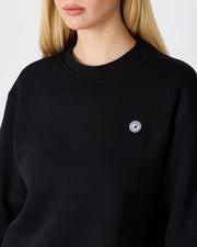 Unisex Siyah Beyaz Aplike Logo Organik Pamuk Rahat Kalıp Bisiklet Yaka Sweatshirt