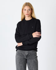 Unisex Siyah Gümüş Nakış Standart Kalıp Organik Pamuklu Sweatshirt