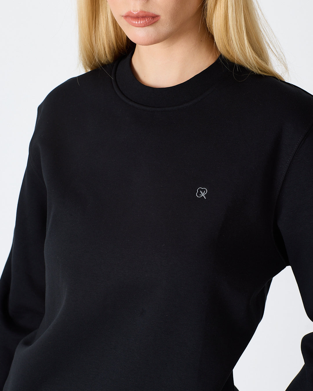 Unisex Siyah Gümüş Nakış Standart Kalıp Organik Pamuklu Sweatshirt