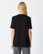 Unisex Siyah Beyaz Aplike Logo BCI Sertifikalı Pamuk Standart Kesim Bisiklet Yaka T-shirt