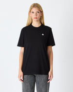Unisex Siyah Beyaz Aplike Logo BCI Sertifikalı Pamuk Standart Kesim Bisiklet Yaka T-shirt