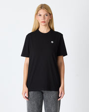 Unisex Siyah Beyaz Aplike Logo BCI Sertifikalı Pamuk Standart Kesim Bisiklet Yaka T-shirt