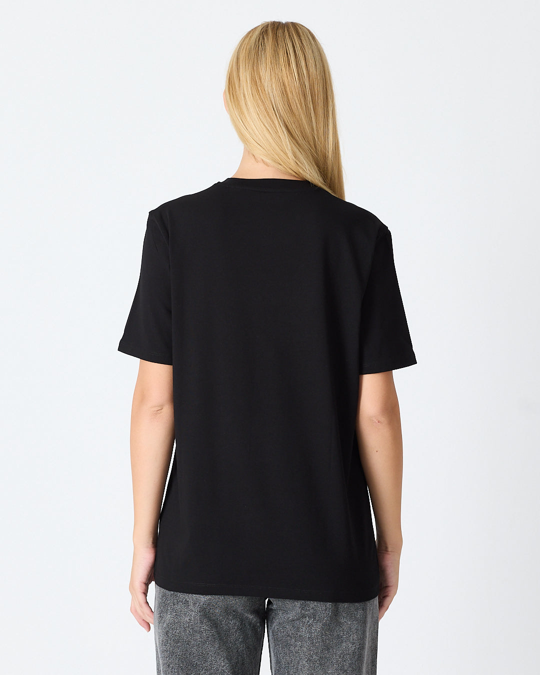 Unisex Siyah Nakışlı Standart Kalıp BCI Sertifikalı Pamuklu T-Shirt