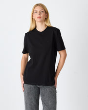 Unisex Siyah Nakışlı Standart Kalıp BCI Sertifikalı Pamuklu T-Shirt