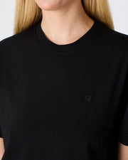 Unisex Siyah Nakışlı Standart Kalıp BCI Sertifikalı Pamuklu T-Shirt