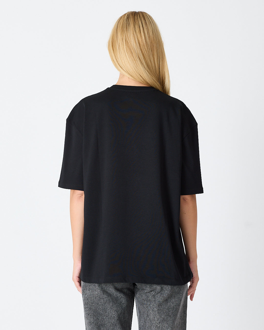 Unisex Silver Embroidered Oversized Crew Neck Organic Cotton T-Shirt-1010503