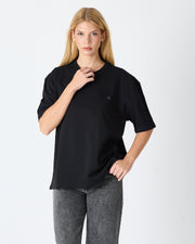 Unisex Silver Embroidered Oversized Crew Neck Organic Cotton T-Shirt-1010503