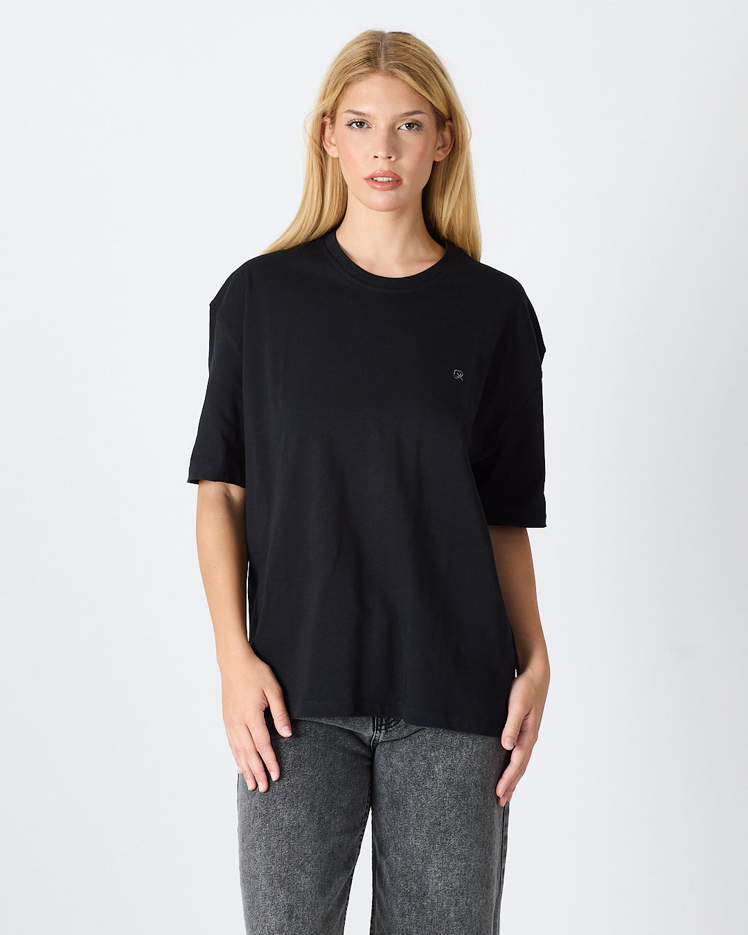 Unisex Silver Embroidered Oversized Crew Neck Organic Cotton T-Shirt-1010503