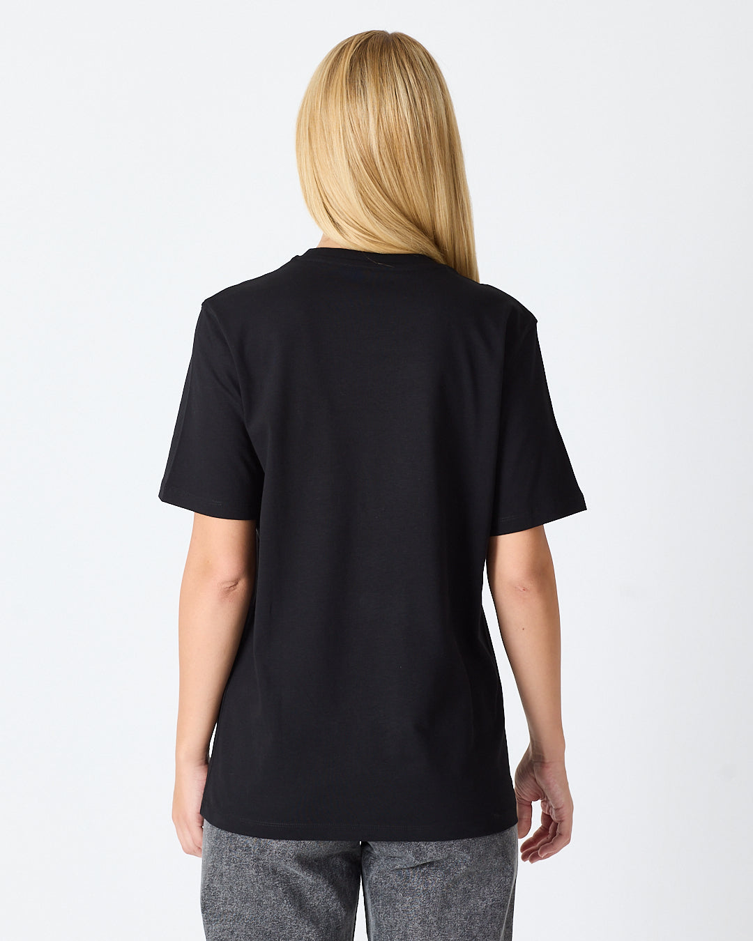 Unisex Siyah Beyaz Nakışlı Standart Kalıp Bisiklet Yaka Organik Pamuklu T-Shirt
