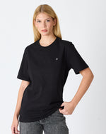 Unisex Siyah Beyaz Nakışlı Standart Kalıp Bisiklet Yaka Organik Pamuklu T-Shirt