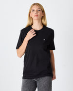 Unisex Siyah Beyaz Nakışlı Standart Kalıp Bisiklet Yaka Organik Pamuklu T-Shirt