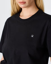 Unisex Siyah Beyaz Nakışlı Standart Kalıp Bisiklet Yaka Organik Pamuklu T-Shirt