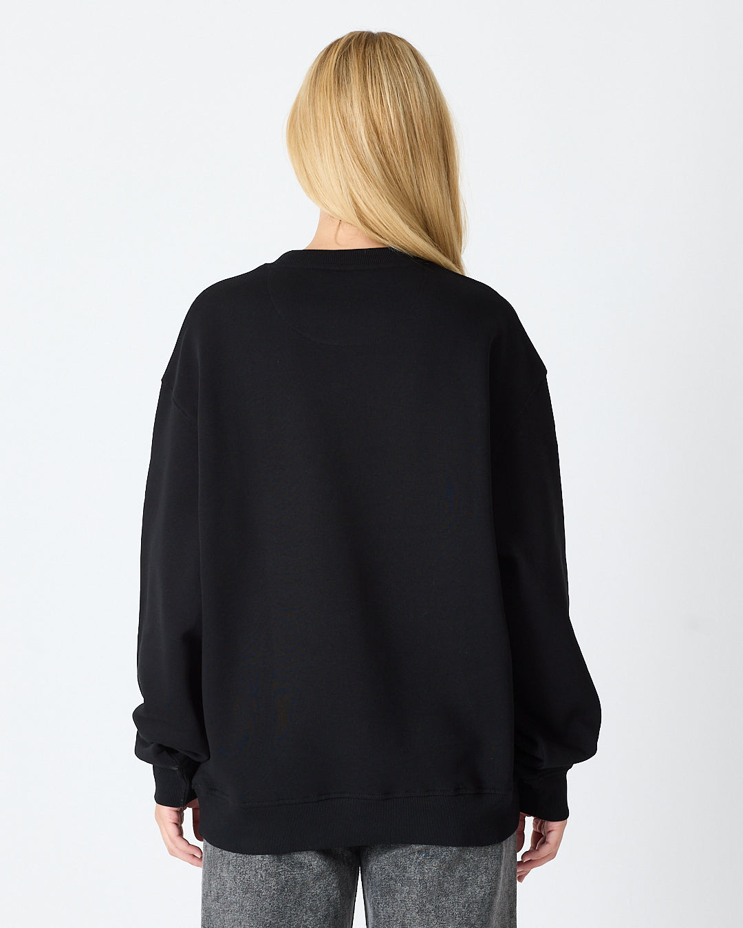 Unisex Siyah Gümüş Nakışlı Oversize Kalıp Organik Pamuklu Sweatshirt