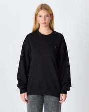 Unisex Siyah Gümüş Nakışlı Oversize Kalıp Organik Pamuklu Sweatshirt