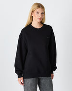 Unisex Siyah Gümüş Nakışlı Oversize Kalıp Organik Pamuklu Sweatshirt