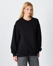 Unisex Siyah Gümüş Nakışlı Oversize Kalıp Organik Pamuklu Sweatshirt